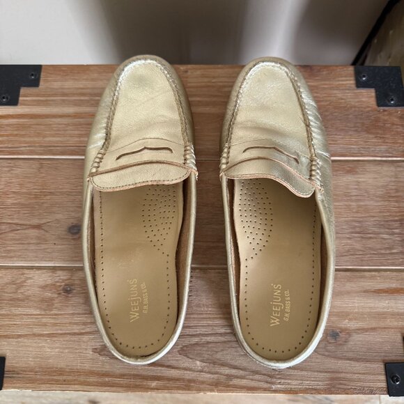 Weejuns by G.H. Bass & Co Metallic Gold Leather Penny Mule Loafer Size 8 - Picture 8 of 13